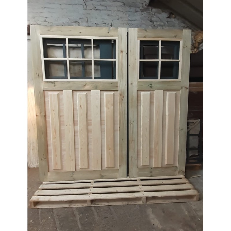 6 Panes Traditional Pine Wood Garage Door Split 30-70 (2133 x 2134mm) 7" x 7"  Handmade In The UK