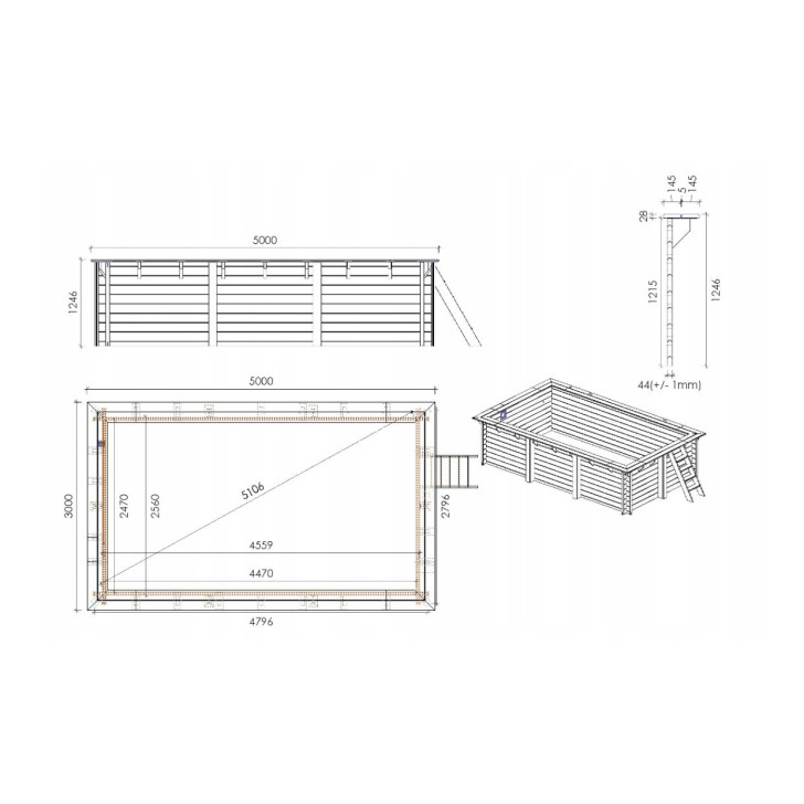 Rectangular Wooden Pool Rectangle Wooden Swimming Pool 4.65m x 2.85m x 1.24m Pine Wood