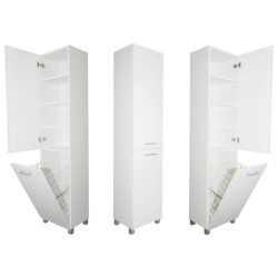 Bathroom cabinet 2 doors with laundry basket 400mm white satin