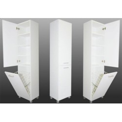Bathroom cabinet with laundry basket 300mm Tall white satin