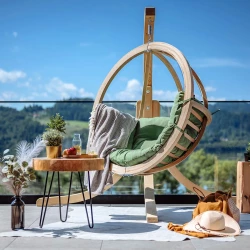 Garden Wooden Single Globo Swing Pod With Frame And Soft Cushion Spa Garden Home Relax