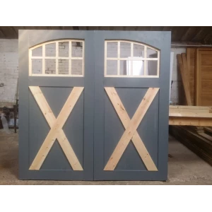 X Brace Pine Wood Arched Pane Cross Brace Garage Doors Undercoated Dark Grey 7″ x 7″ (2134 x 2134mm) Handmade In The UK