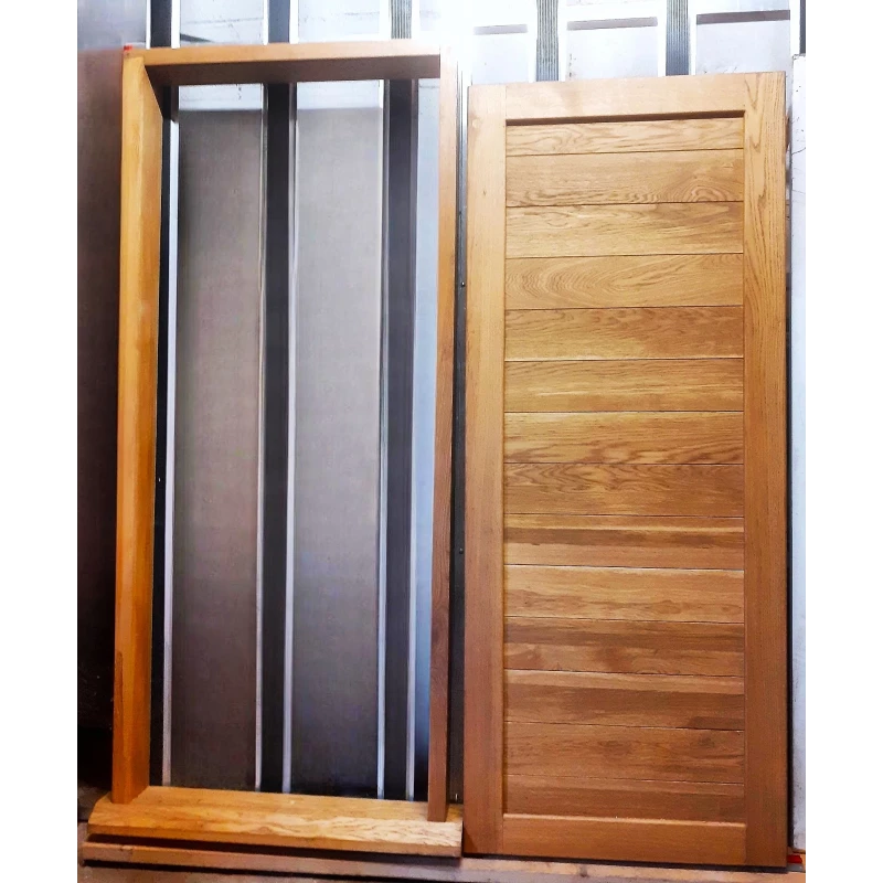 Internal horizontal panels single solid oak door with frame for home or office UV protection