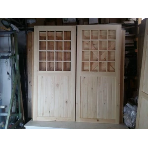 Wooden double doors 16 pane glass frame