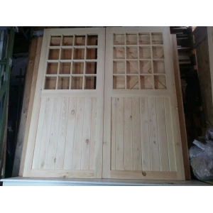 Wooden double doors 16 pane glass in frame Pine sliding door