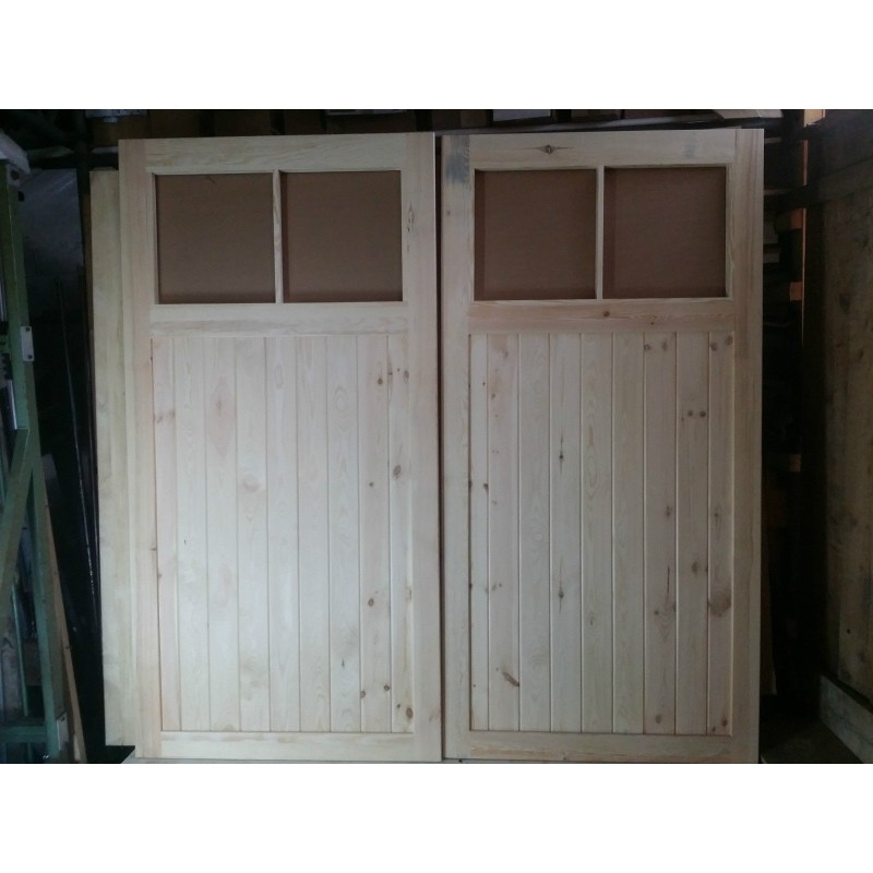Wooden Timber Pine Garage Doors With 2 Windows 7″ x 7″ (2133 x 2133mm) Handmade