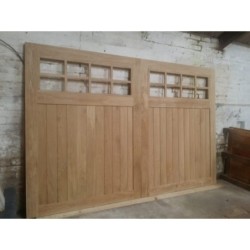 Solid Oak Wooden Garage Doors with 8 Panes – Big Doors, 10ft Wide, 7ft High