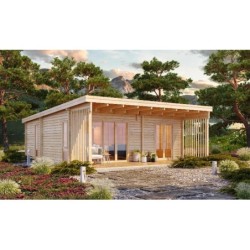 Log Cabin garden room wooden light architecture building made out of spruce wood handmade crafted 7.2 x 9.2m 66m²