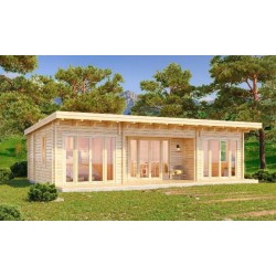 Log cabin garden room wooden light architecture building made out of spruce handmade 10.4 x 6.1m